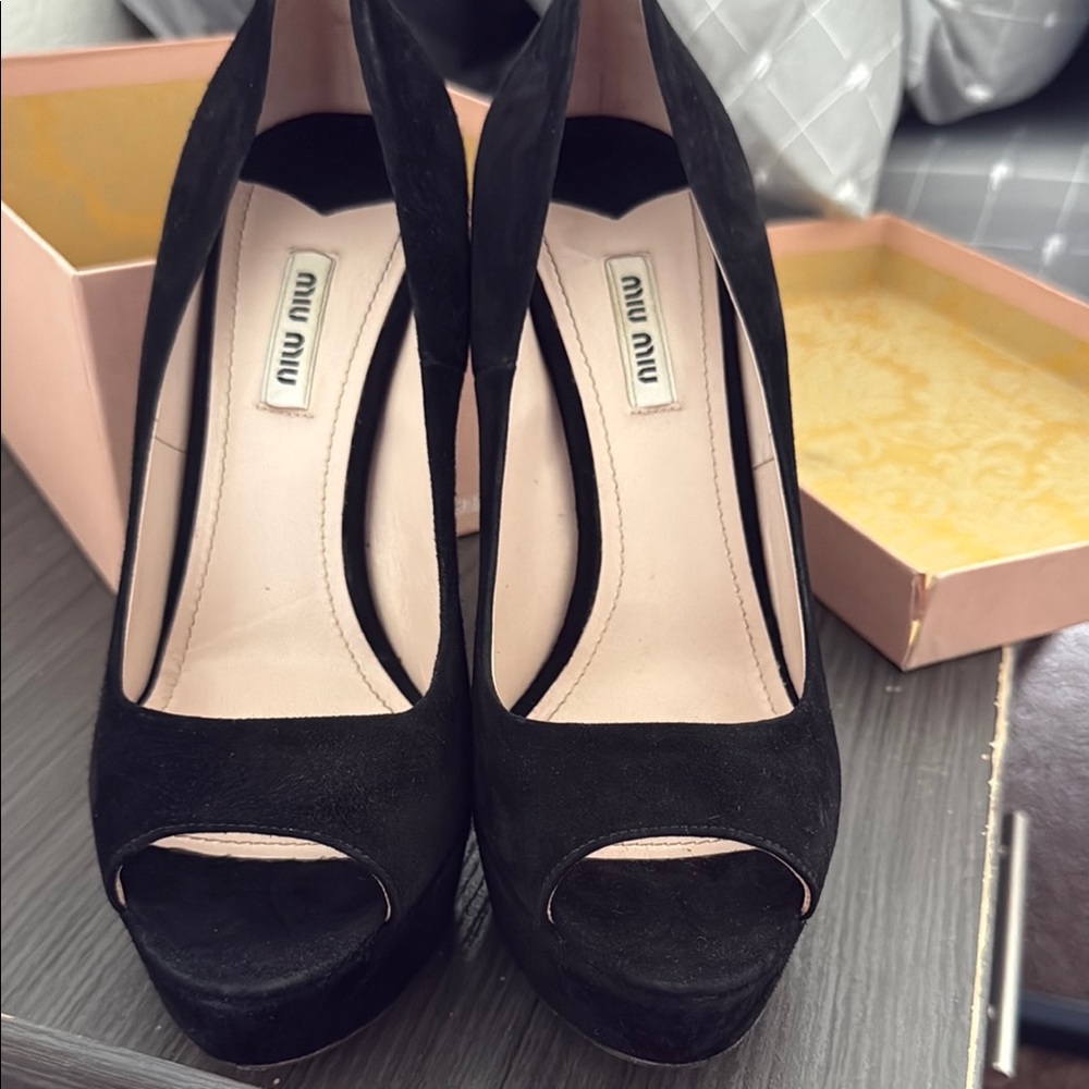 Miu Miu Black Peep Toe Women's Shoes